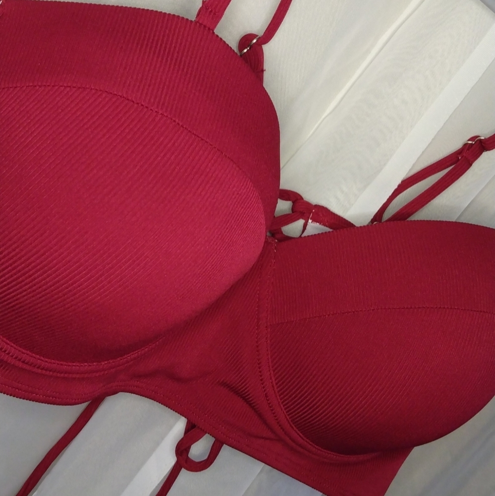 Red Ribbed Bikini Top - Picture 2 of 9